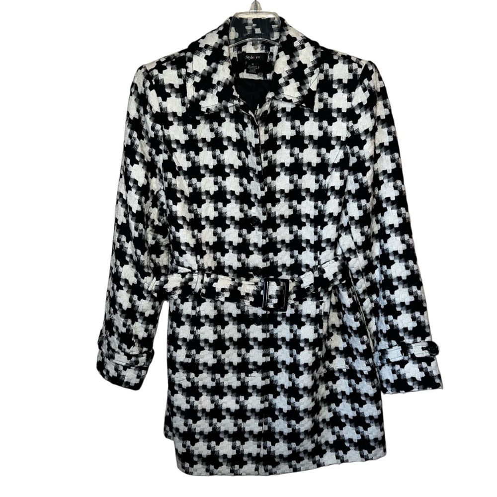 Style & Co. Houndstooth Coat Black and White Size Medium